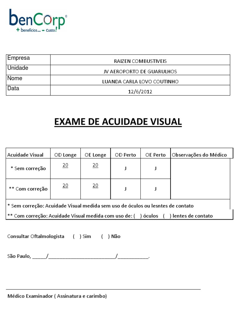 Laudo de Acuidade Visual | PDF | Negócios
