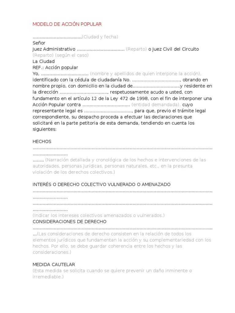 Acción popular modelo