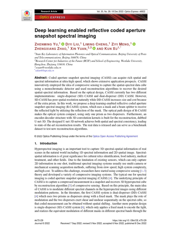 Deep Learning Enabled Reflective Coded Aperture Snapshot Spectral ...