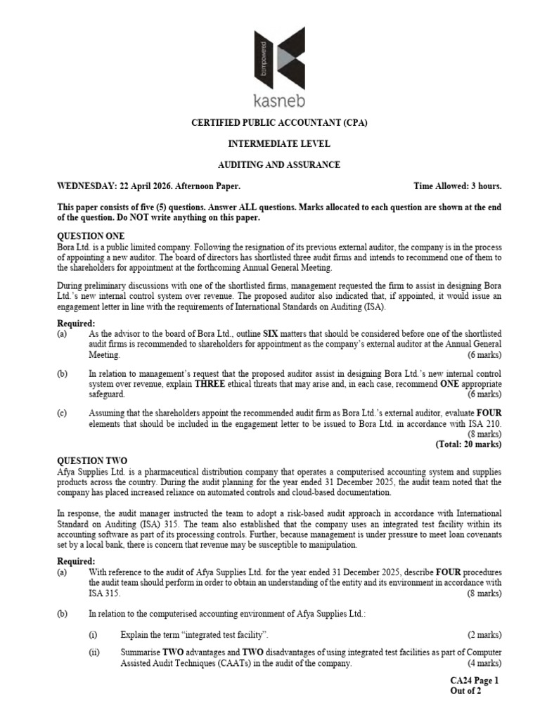 Auditing & Assurance 2015 - April 2026 Past Papers | PDF | Audit ...