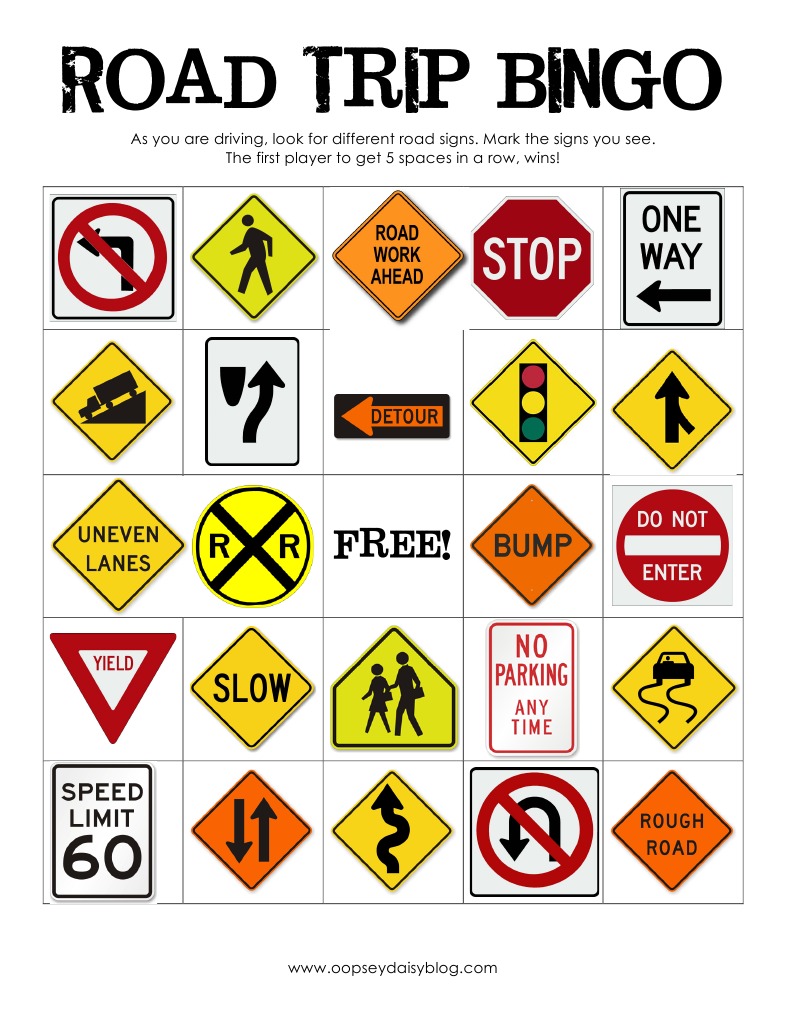 Road Trip Bingo - Road Signs