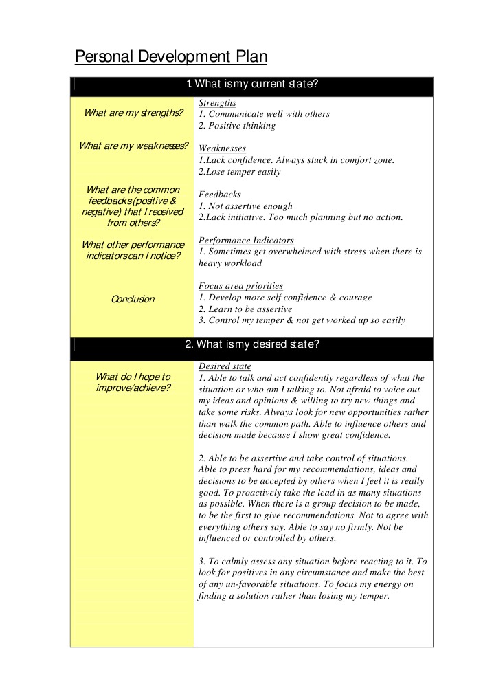 Example Personal Development Plan