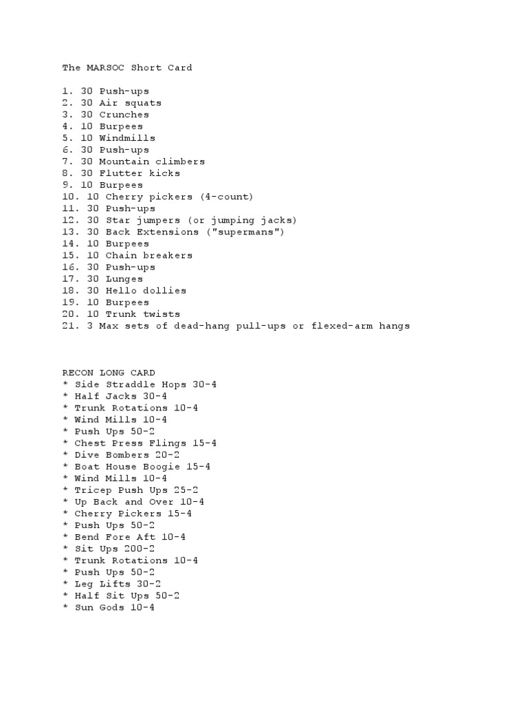 The Recon Long and Short Card Physical Exercise Recreation