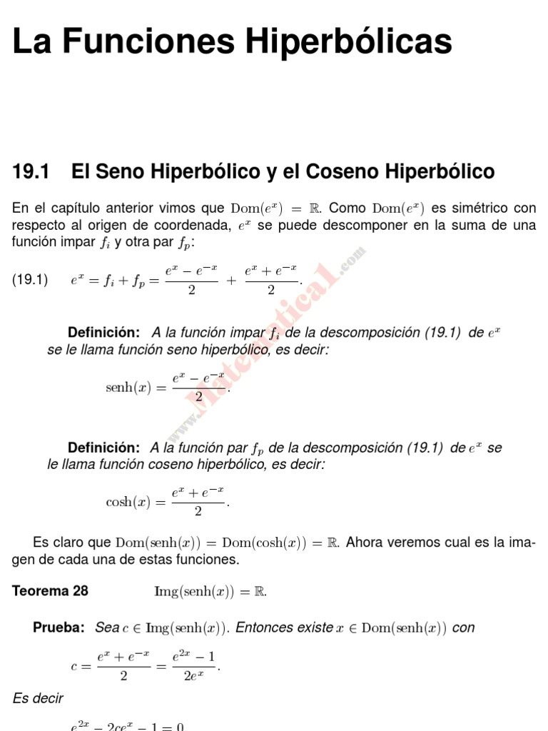 La Funciones Hiperbólicas | PDF | Logaritmo | Relaciones matematicas
