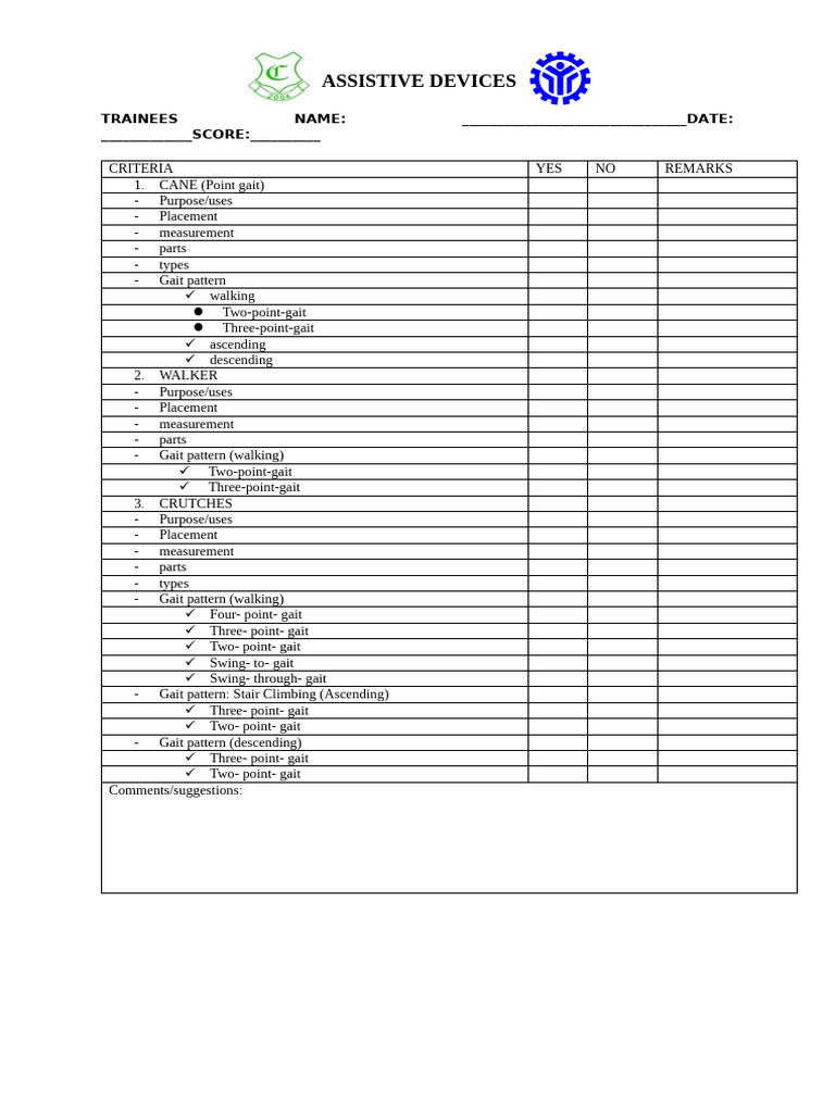 Assistive Devices Checklist 034902 | PDF