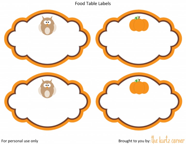 free owl pumpkin food table labels