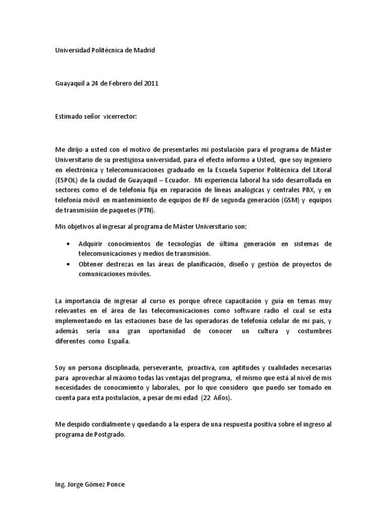 Carta de motivación