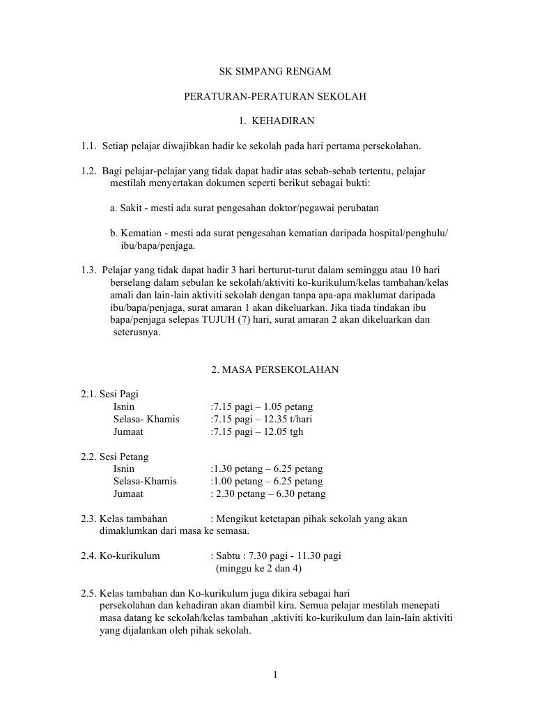 Sksr Peraturan Sekolah Pdf