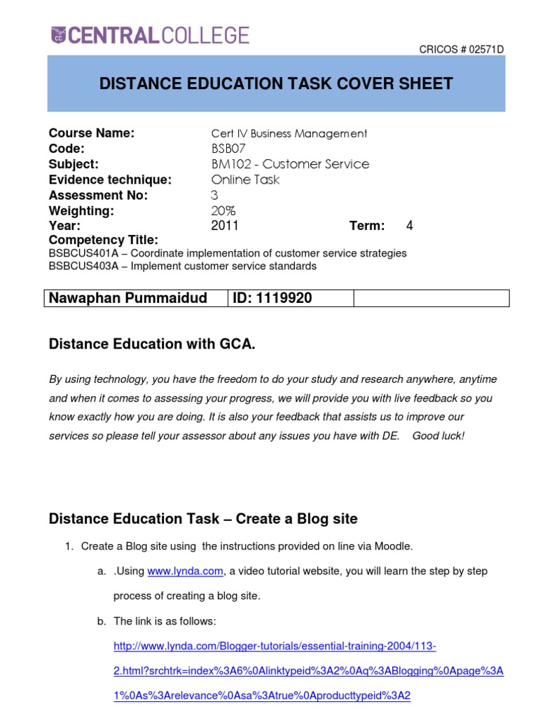 Distance Education Blog Task Guide | PDF