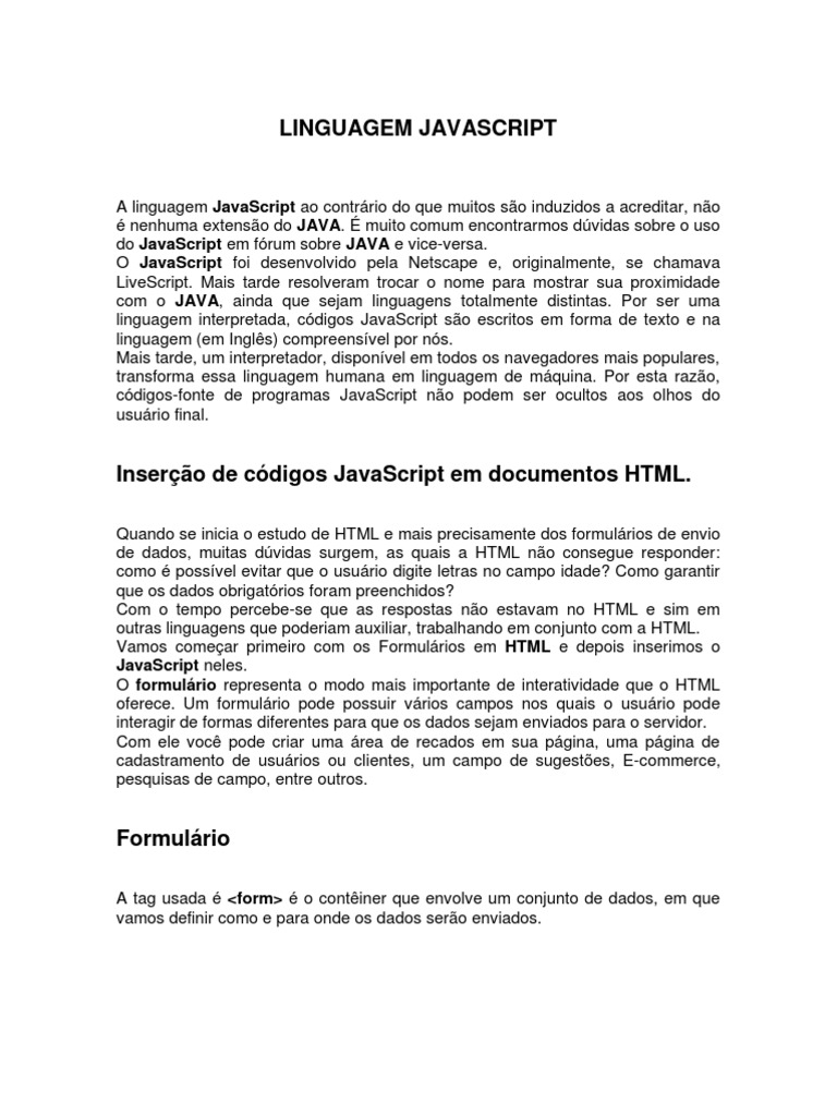 Apostila Sobre Javascript | PDF | Script Java | Linguagem de programação