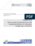 Terms and Conditions For The Implementation of Inflation Targeting in Croatia