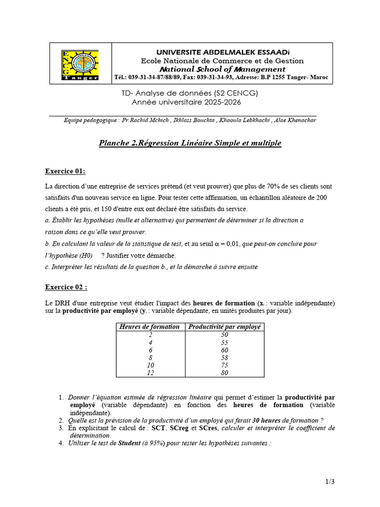 TD - ADD Planche 2 | PDF | Régression linéaire | Analyse statistique