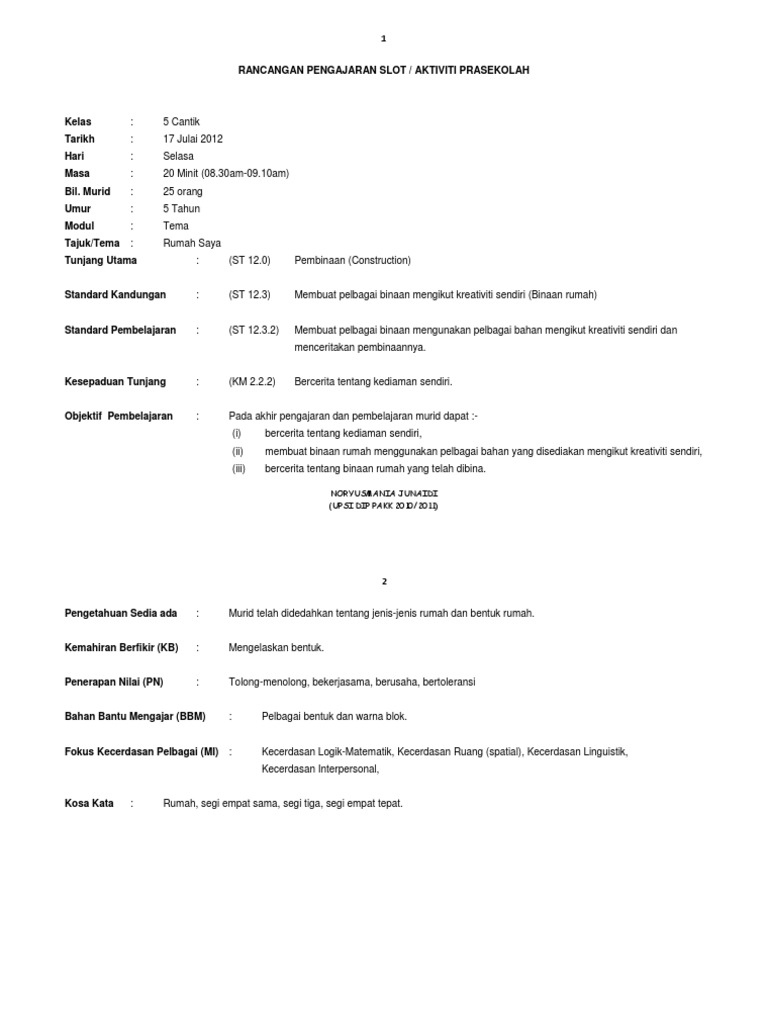 Rph Prasekolah Tema Rumah Saya Tunjang Sains Dan Teknologi Pdf