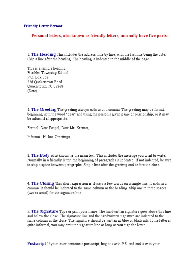 Friendly Letter Format | PDF, image size:768x1024