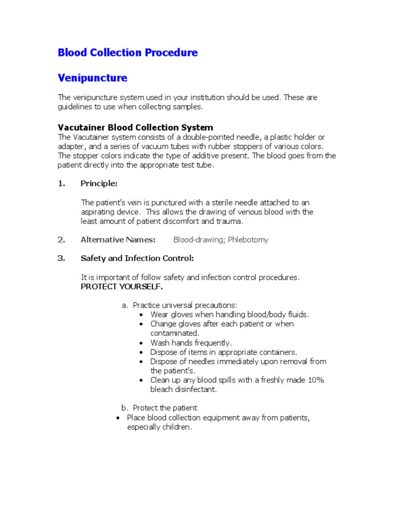 Blood Collection Procedure (Venipuncture) 07 | PDF | Medicine | Medical ...