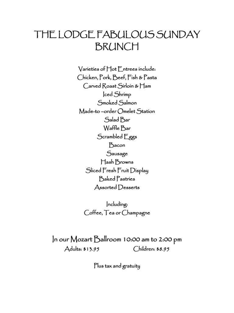 The Lodge Hotel Menu | PDF | Pancake | Salad