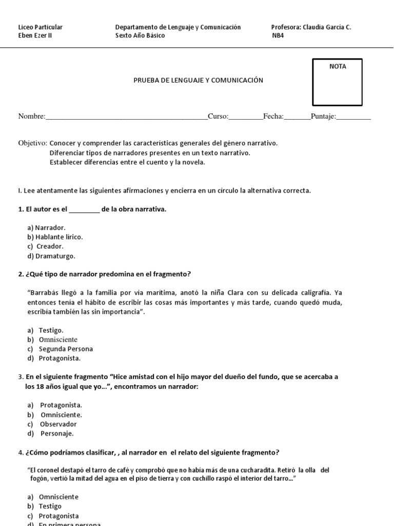 Prueba Del Genero Narrativo 12