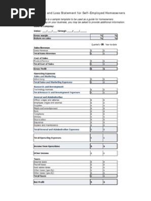 Sample Profit and Loss Statement