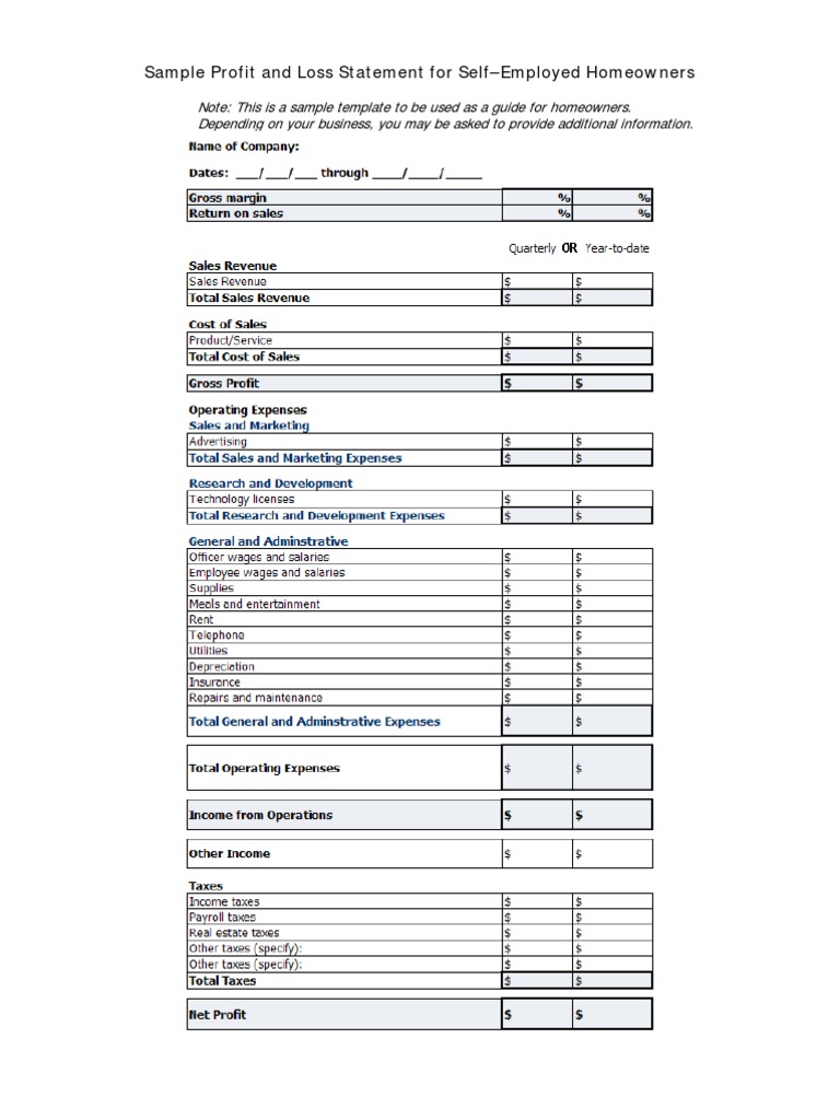 Sample Profit And Loss Statement Income Statement Gross Income
