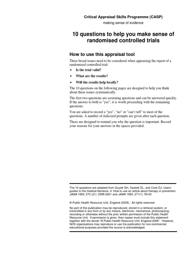 RCT Appraisal Tool | PDF | Randomized Controlled Trial | Science