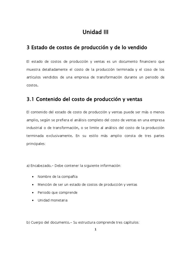 Estado de Costos de Producción y Ventas | PDF | Costo | Inventario