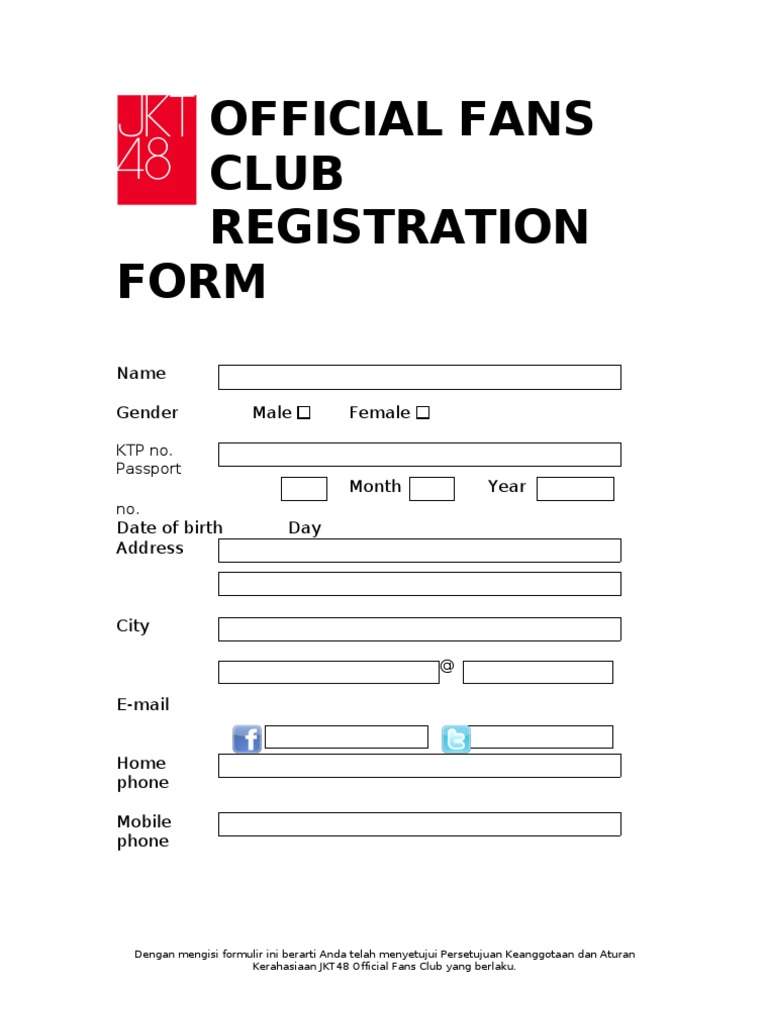 JKT48 Official Fans Club Registration Form | PDF | Career & Growth