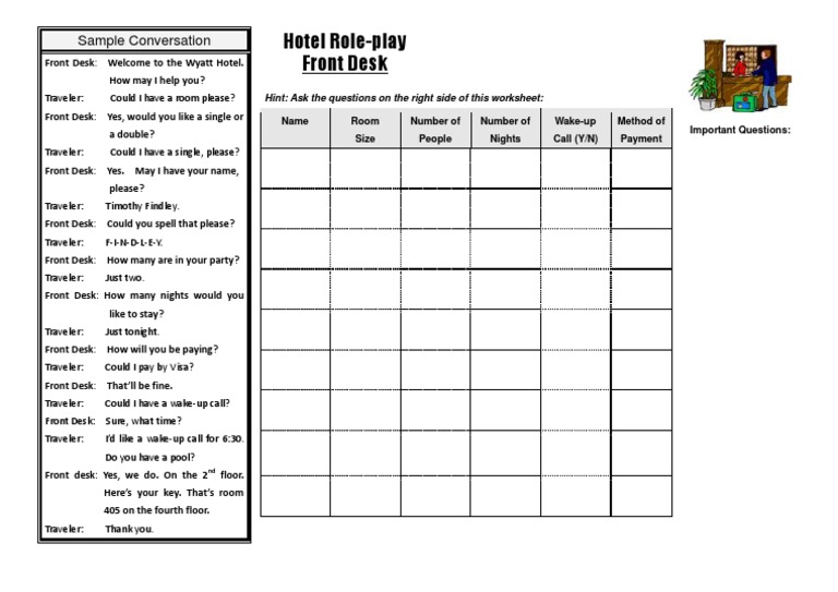 Hotel Front Desk Dialogue Leisure Business