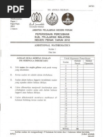 Trial Additional Matematics SPM Perak 2012 Paper 1