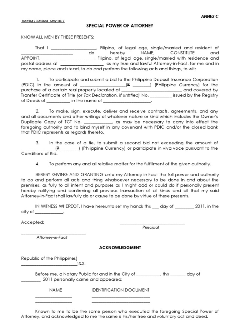 Spa Format PDF Power Of Attorney Notary Public