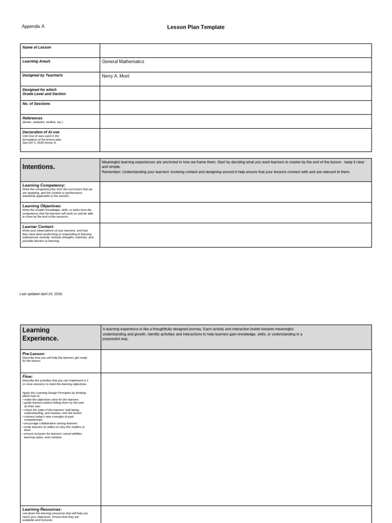 New Lesson Plan Template DepEd 2026 ILAW Format | PDF | Learning ...