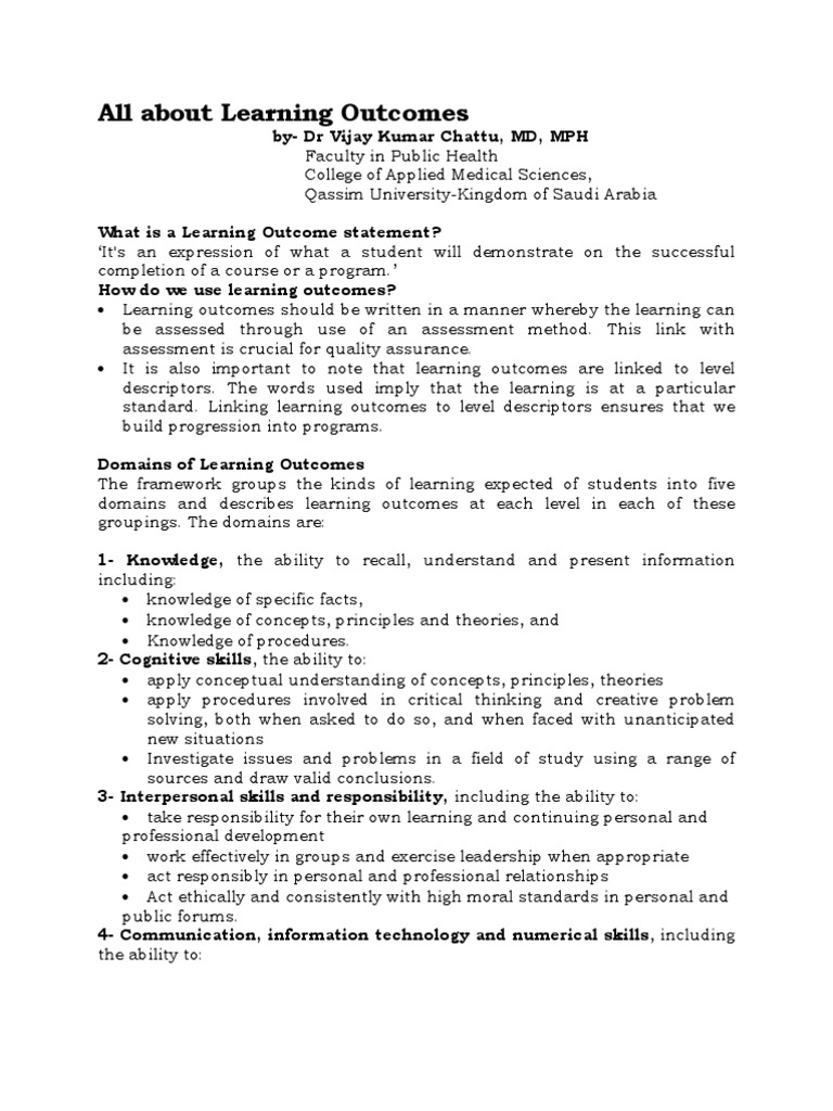 Understanding Learning Outcomes in Education | PDF | Educational ...