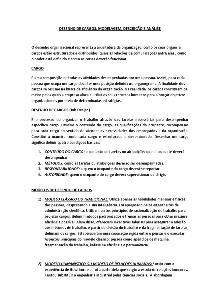 3.desenho de Cargos | PDF | Gestão de recursos humanos | Experimento, image size:768x1024