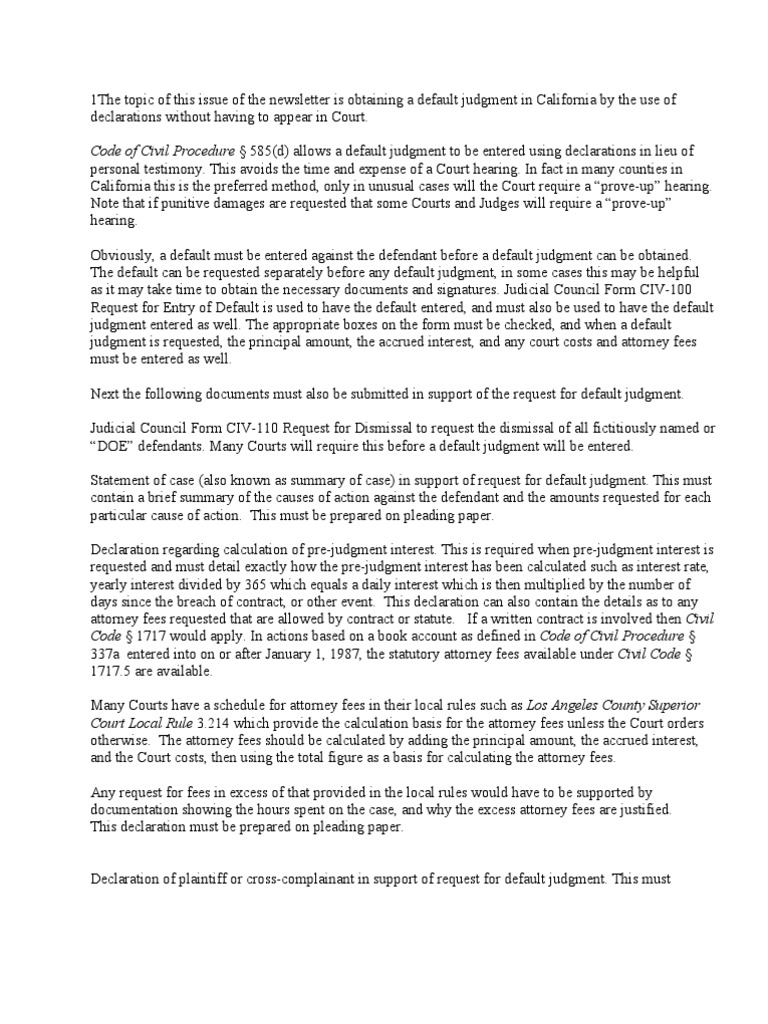 California Default Judgment Process Guide | PDF | Default Judgment ...