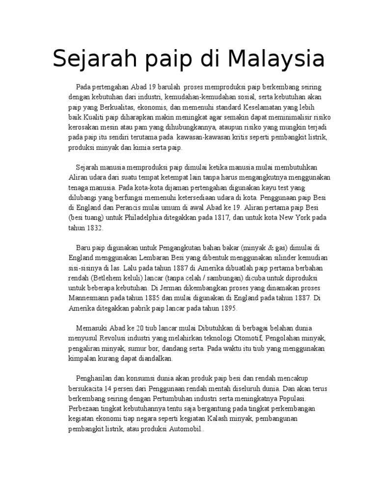Sejarah Paip Di Malaysia Pdf