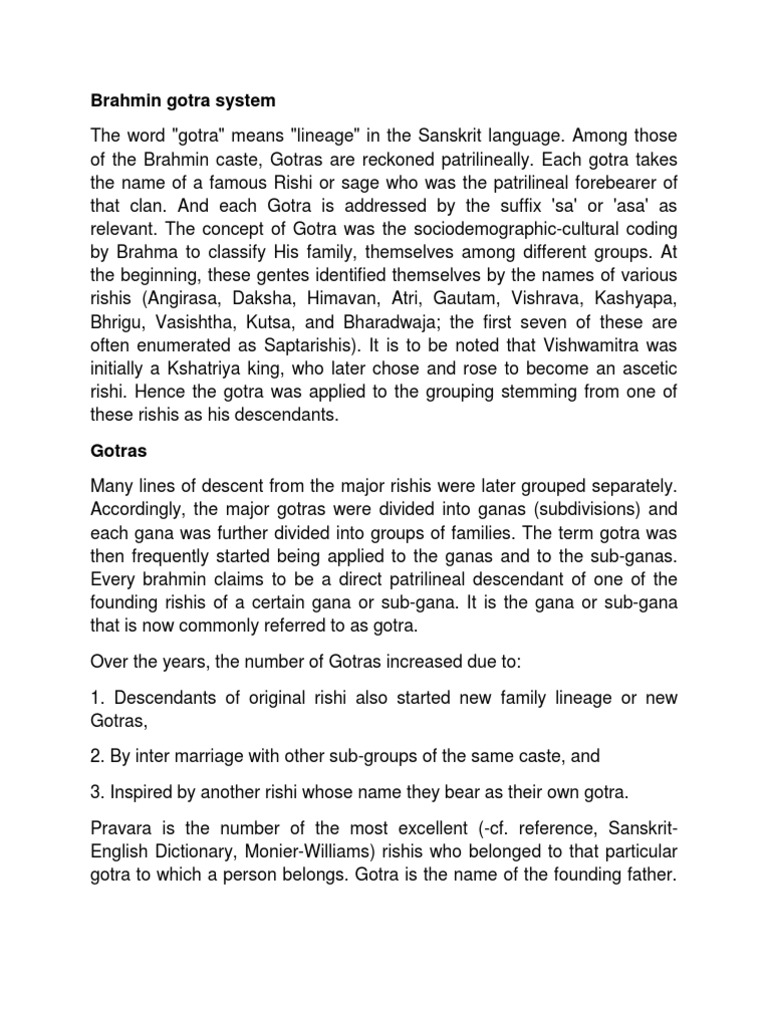 Brahmin Gotra System | PDF | Hindu Mythology | Hindu Literature