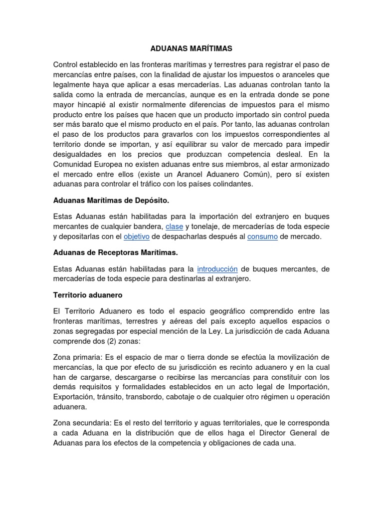 Aduanas Marítimas Pdf Aduana Arancel