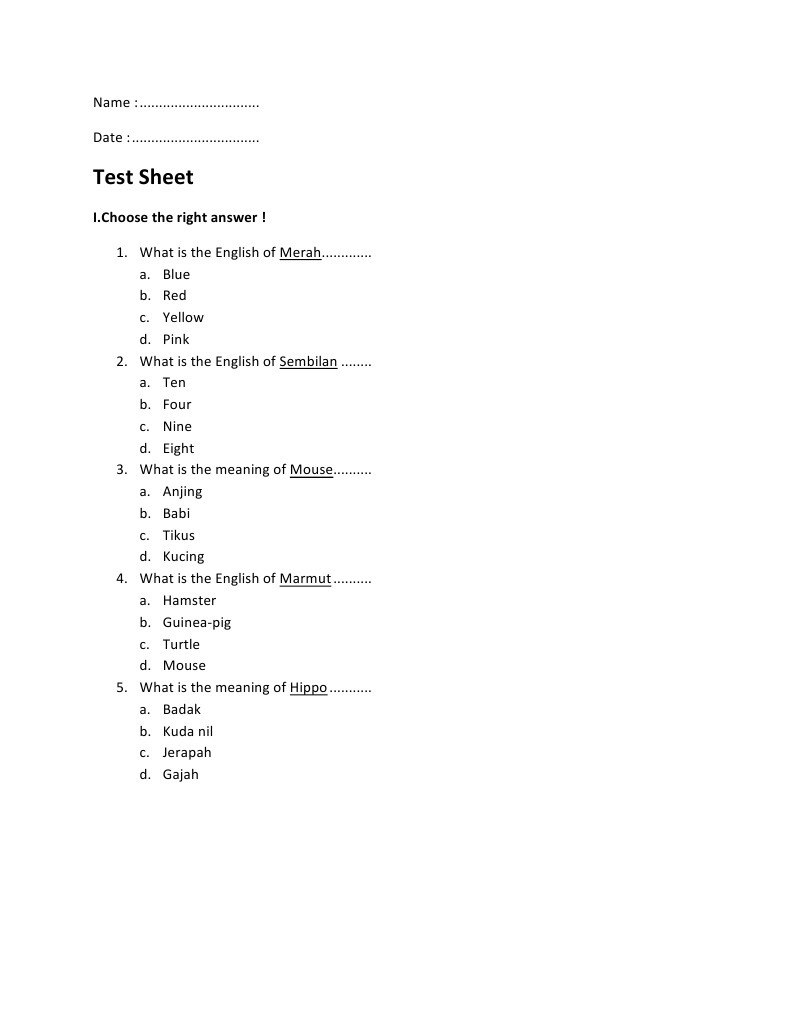 Test Sheet: I.Choose The Right Answer ! | PDF