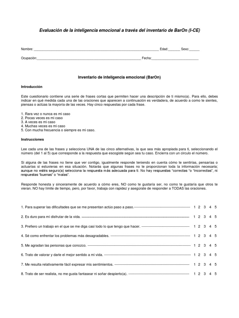 Evaluación de La Inteligencia Emocional A Través Del Inventario de ...