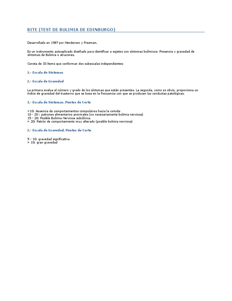 Test BITE: Evaluación de Bulimia | PDF