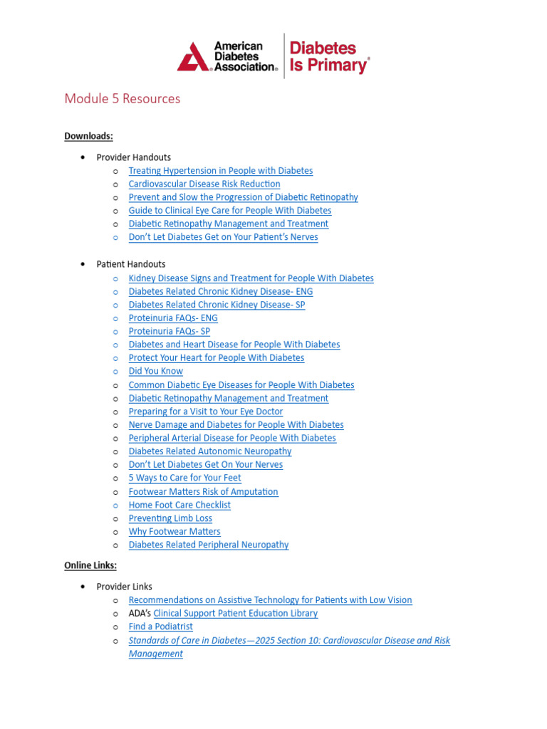 Diabetes Is Primary Module 5 Resource List | PDF | Diabetes | Chronic ...