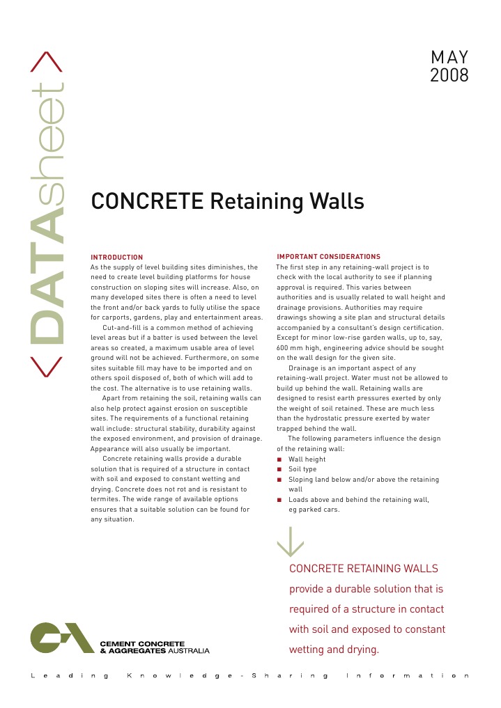 Concrete Retaining Wall Solutions | PDF