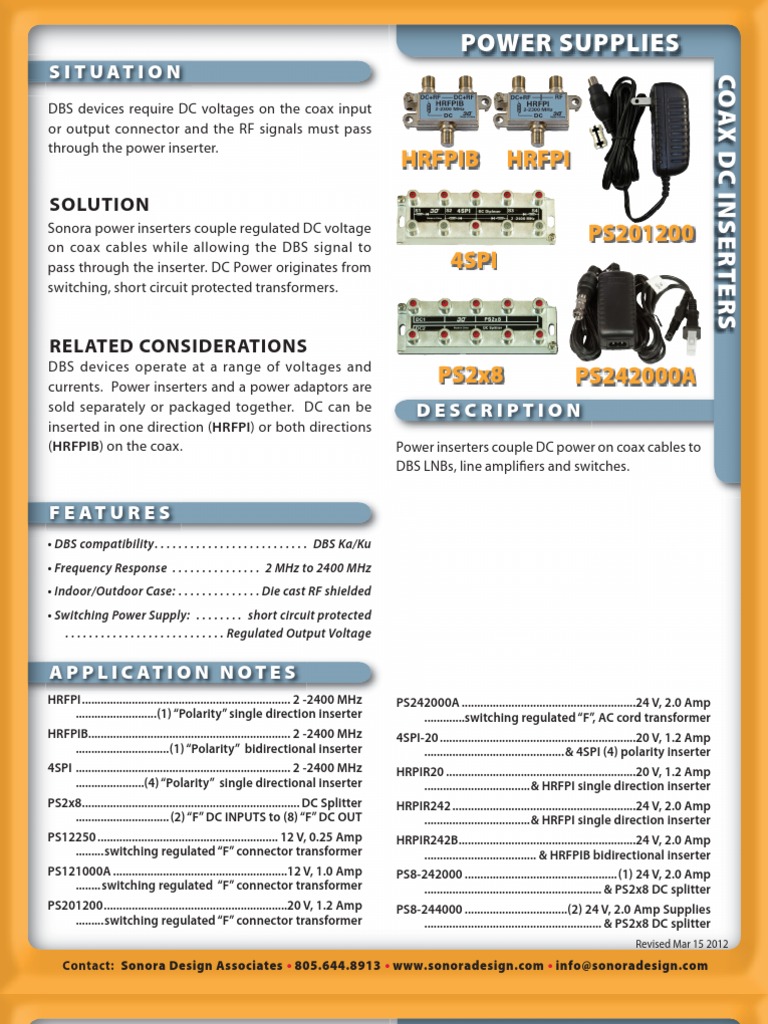 Sonora Coaxial Power Inserters Guide | PDF | Power Supply | Power Inverter