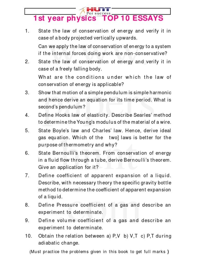 Top 10 Physics Essays for 1st Year | PDF