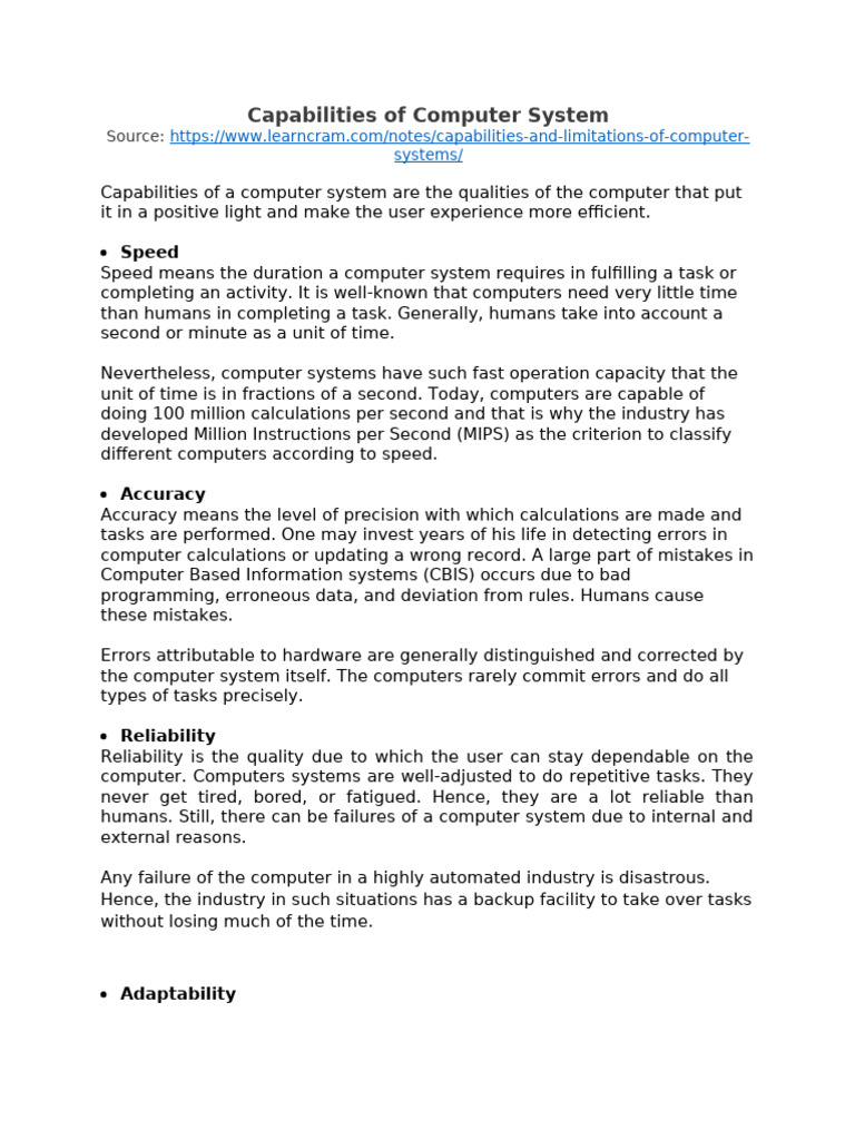 ICFI-Week1 - Capabilities of Computer System | PDF | Accuracy And ...
