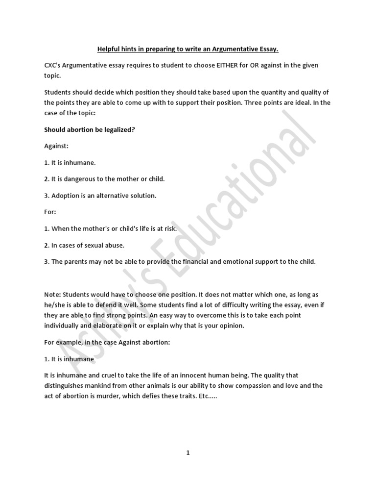 CSEC Argumentative Essay Writing Guide | PDF | Mother | Childbirth