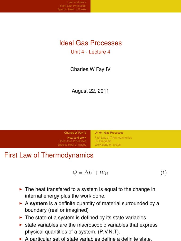 Ideal Gas Processes: Unit 4 - Lecture 4 | PDF | Heat | Gases