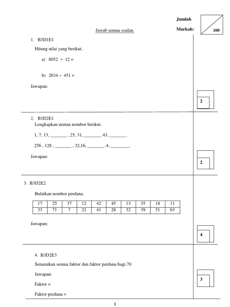 Soalan Matematik Tingkatan 1 | PDF