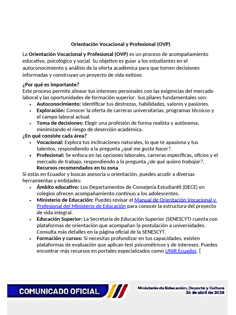 Orientación Vocacional y Profesional | PDF | Evaluación | Ciencias del ...