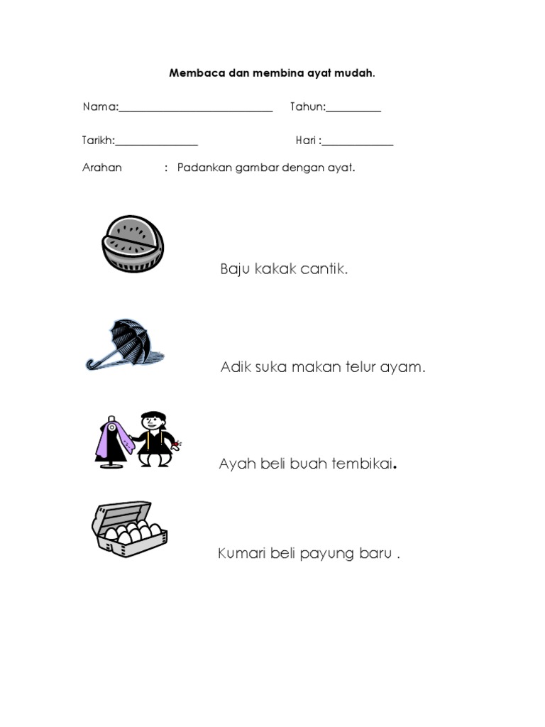 Latihan Bahasa Malaysia Membina Ayat Mudah Prasekolah Kitpramenulis
