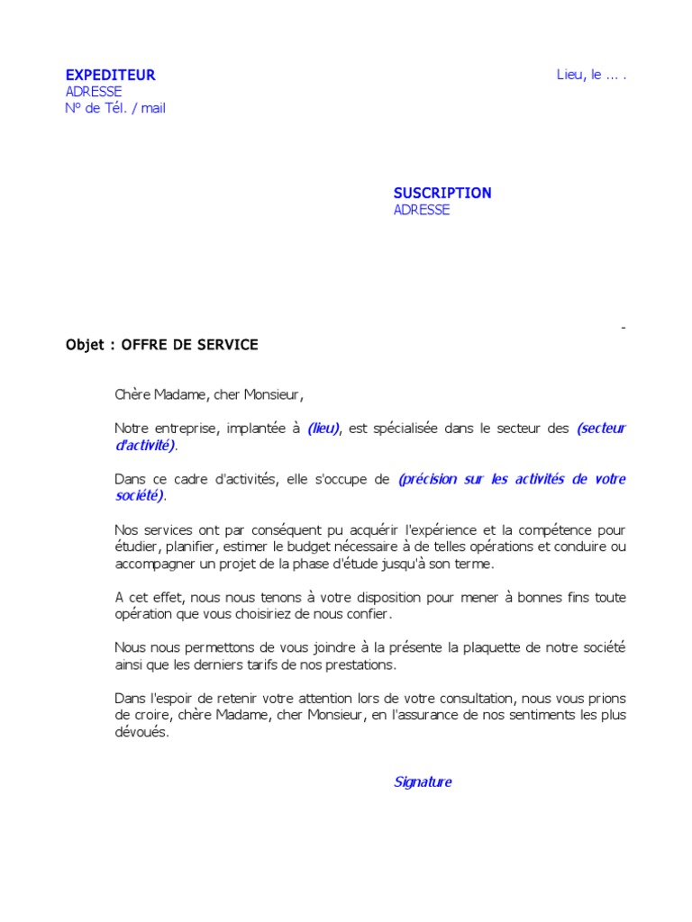 Offre de Service Offre de Service